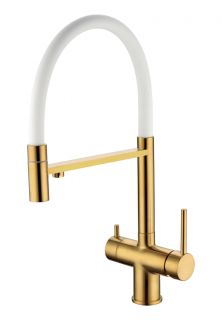 Смеситель для кухни Grocenberg GB4099 с гибким изливом золотой брашированный